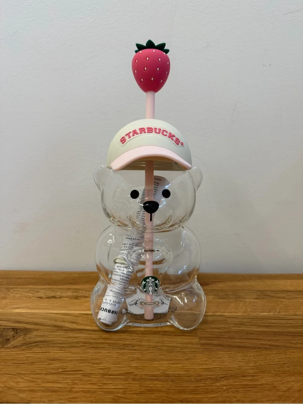 2026 Starbucks Bearista Bear Glass Pink Drink Strawberry Cup 20 oz. Authentic